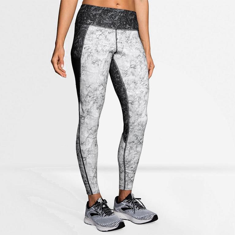 Brooks Threshold Israel - Women's Running Leggings - White (95814-HWAX)